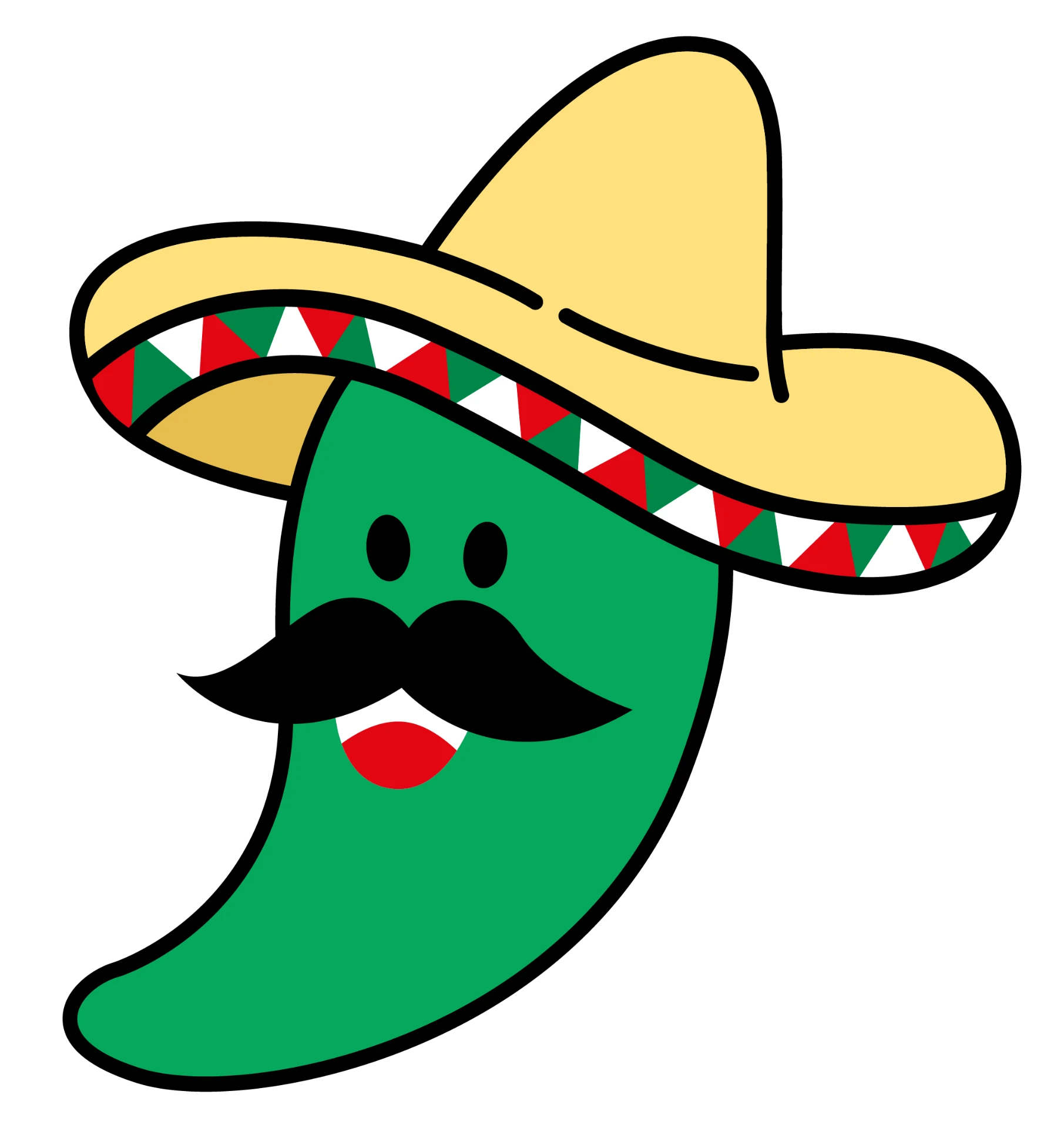 Chile, la mascota de Chile Macho, con sombrero y bigote